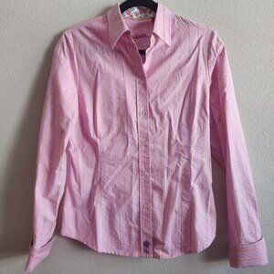 Robert Graham Shirt Womens Small Pink Striped Floral Cuffs Embroidered Cotton